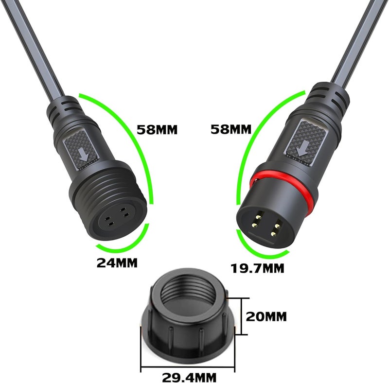 YETOR Waterproof Connectors 4 Wire,18AWG Male Female Plug LED Connector with 4Pin Waterproof Connectors,IP68 20CM Extension Cable for Car, Truck, Boat,LED Strip Lights,(4Pairs) - Image 3